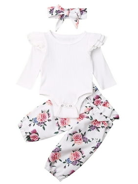 0-24M Newborn Infant Baby Girls Tops Romper Trousers Pants Outfit Set Clothes